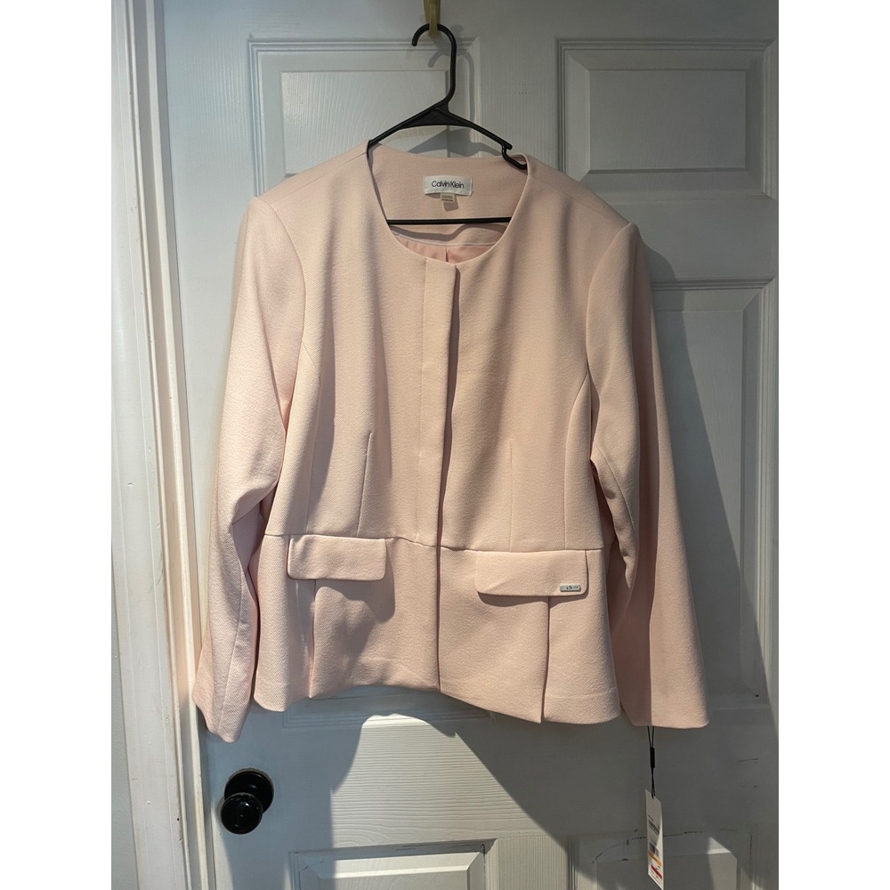 Calvin Klein Womens Blush Pink Open Front Peplum Blazer Jacket 24W NWT